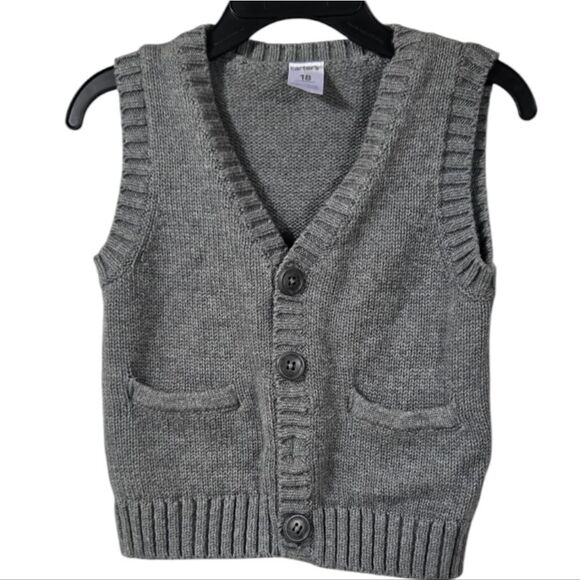 Carter's Baby Sweater Vest Gray Sleeveless Button Down Grandpa Preppy Cardigan - Picture 1 of 9